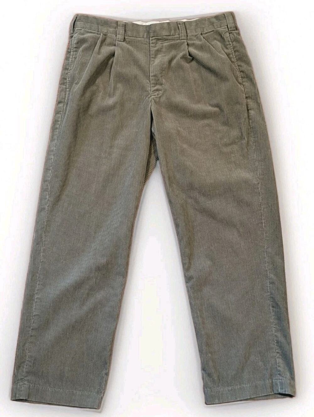 L.L.Bean Corduroy Pants Mens 36x30 Olive Green Pleated Front Classic Chino